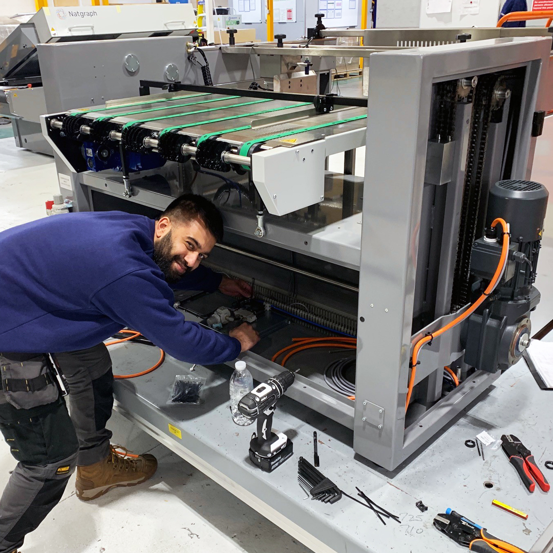 Our experienced and talented installation and servicing engineers working on print drying and curing systems for a globally renowned manufacturer of screen and offset printing presses.